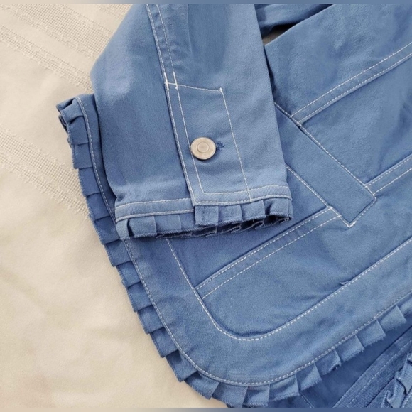 Blue Peck & Peck Weekend Ruffle Trim Hooked Closure Jacket Size 6 - Picture 5 of 8